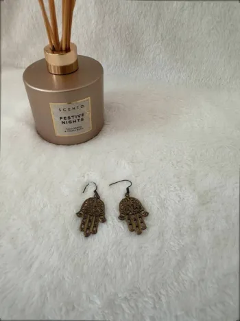 Boucles d’oreilles pendantes main Hamsa vintage bronze boho