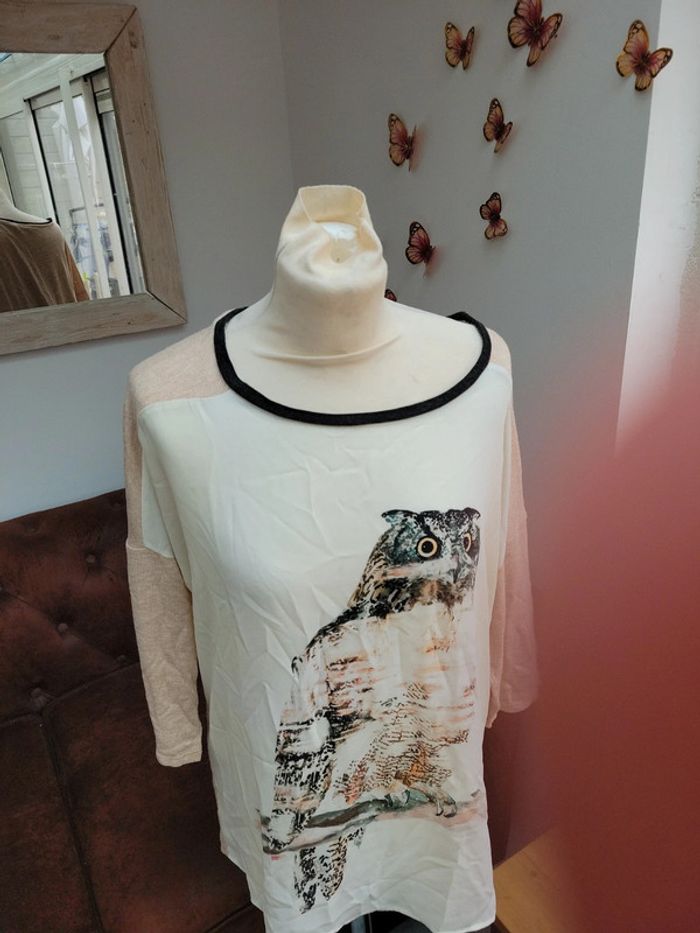 Tunique fluide motife chouette camaeu femme - photo numéro 2