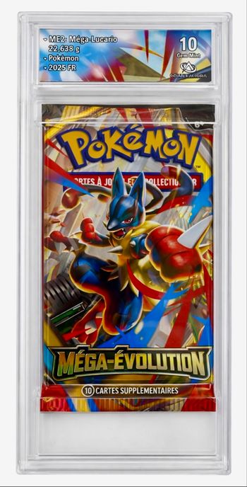 🔥 Booster Pokémon gradé GEM MINT 10 🔥 💎 Méga-Lucario – Méga-Évolution (FR)