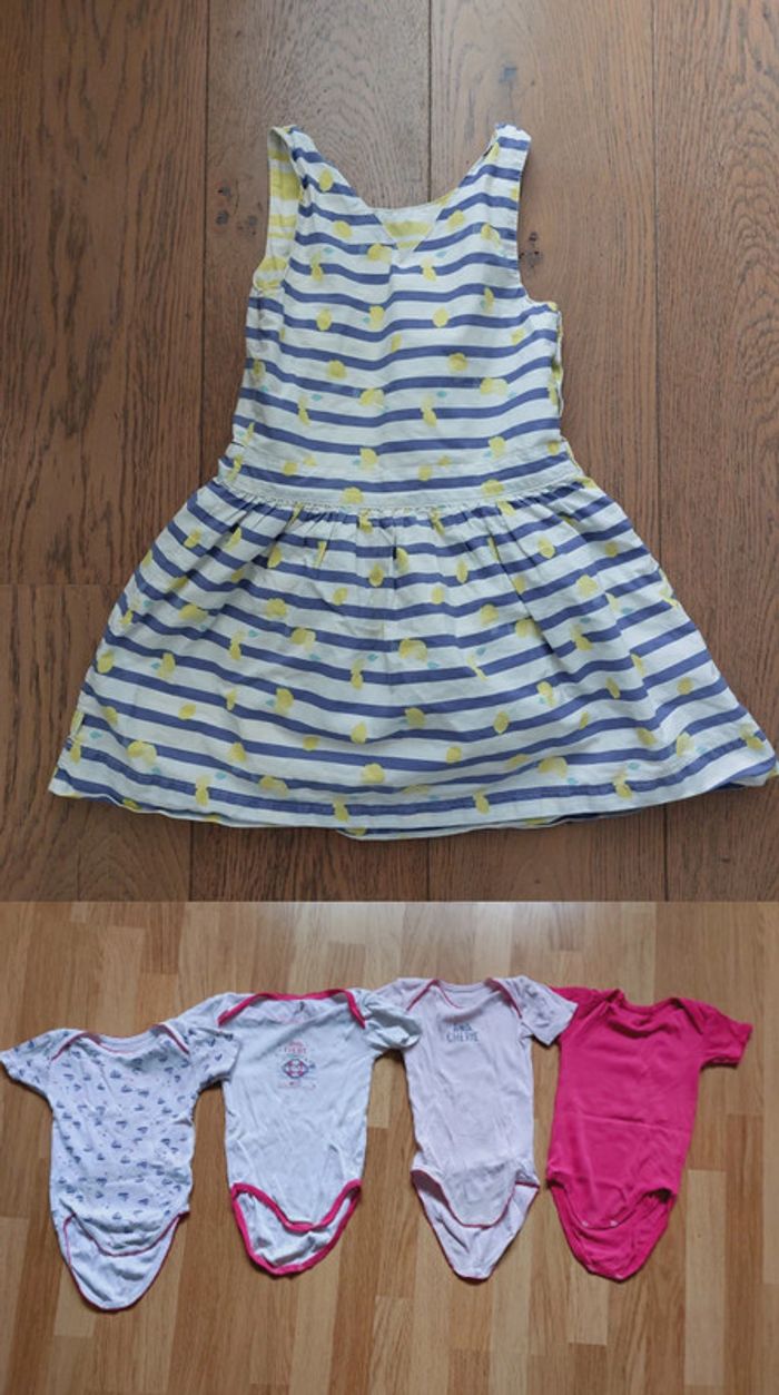 Petite robe d'été 3 ans 98cms en très bon état + 4 bodies été offerts