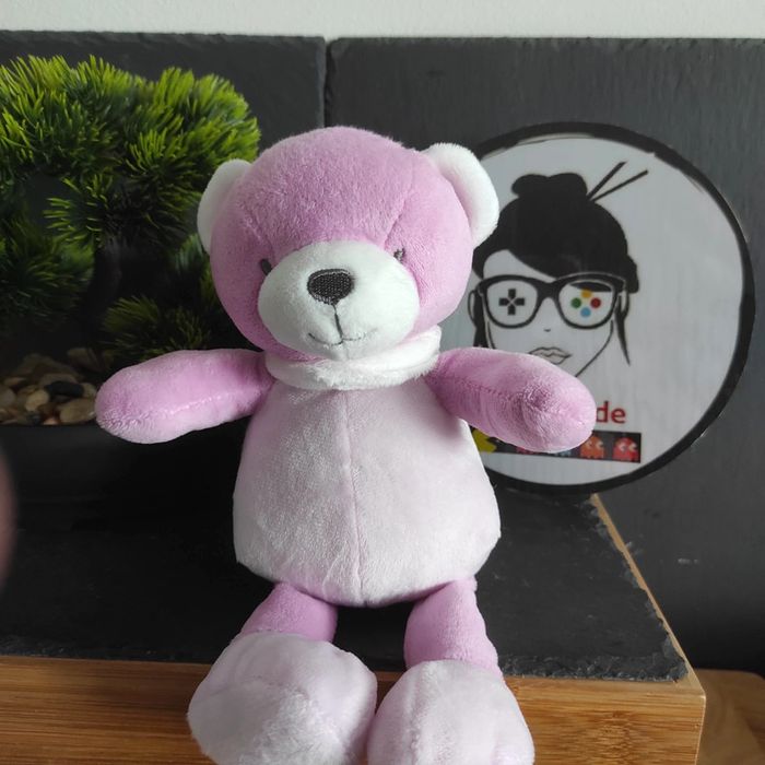 Doudou Peluche Ours Mes Petits Cailloux Rose Blanc Écharpe #geektradedoudou