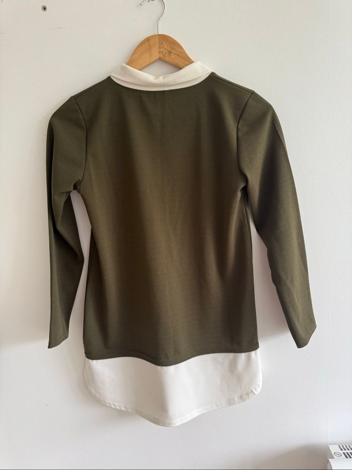 Blouse manches longues kaki blanc taille 36 S - photo numéro 4