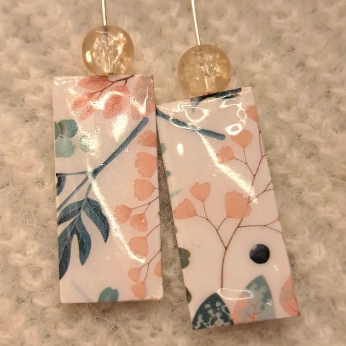 Boucles d'oreilles pendante rectangulaire légère multicolore - photo numéro 6