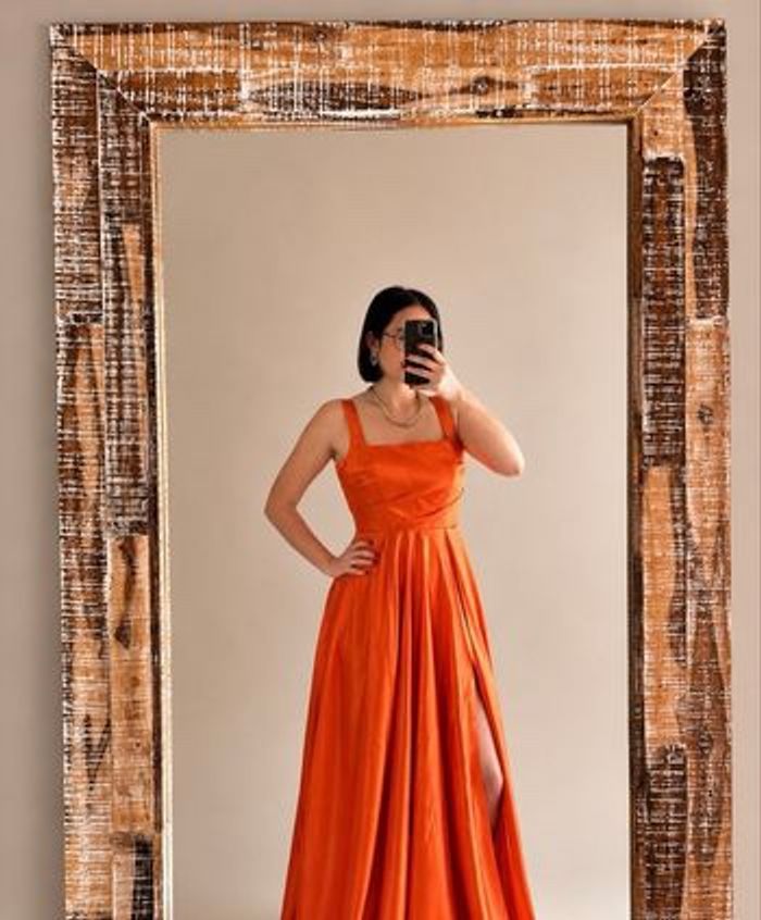 Robe longue satin orange - photo numéro 1
