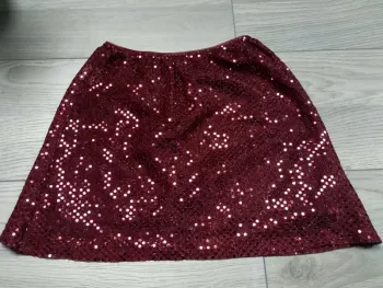 Mini jupe bordeaux sequins brillants disco festival XS 34 Kiabi