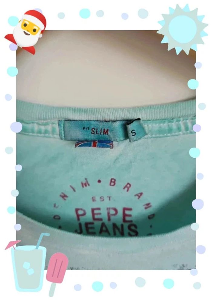 tee shirt bleu turquoise menthe pepe jeans fit slim taille S homme - photo numéro 3