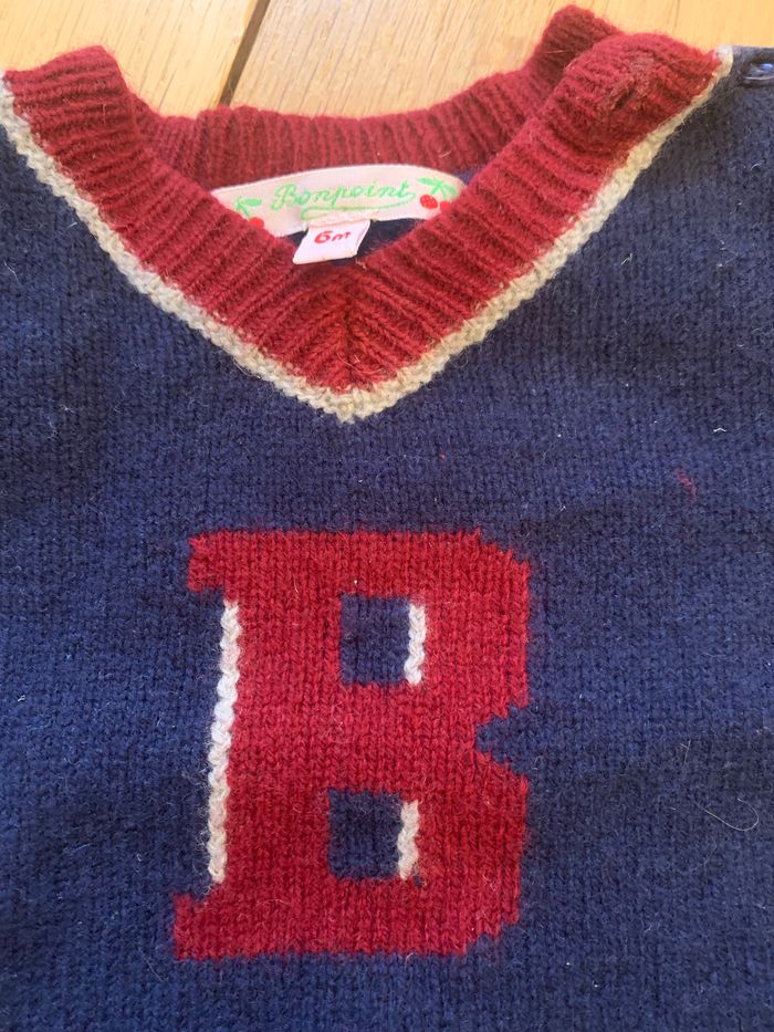 Pull Bonpoint en laine bleu marine et bordeaux 6 mois - photo numéro 2
