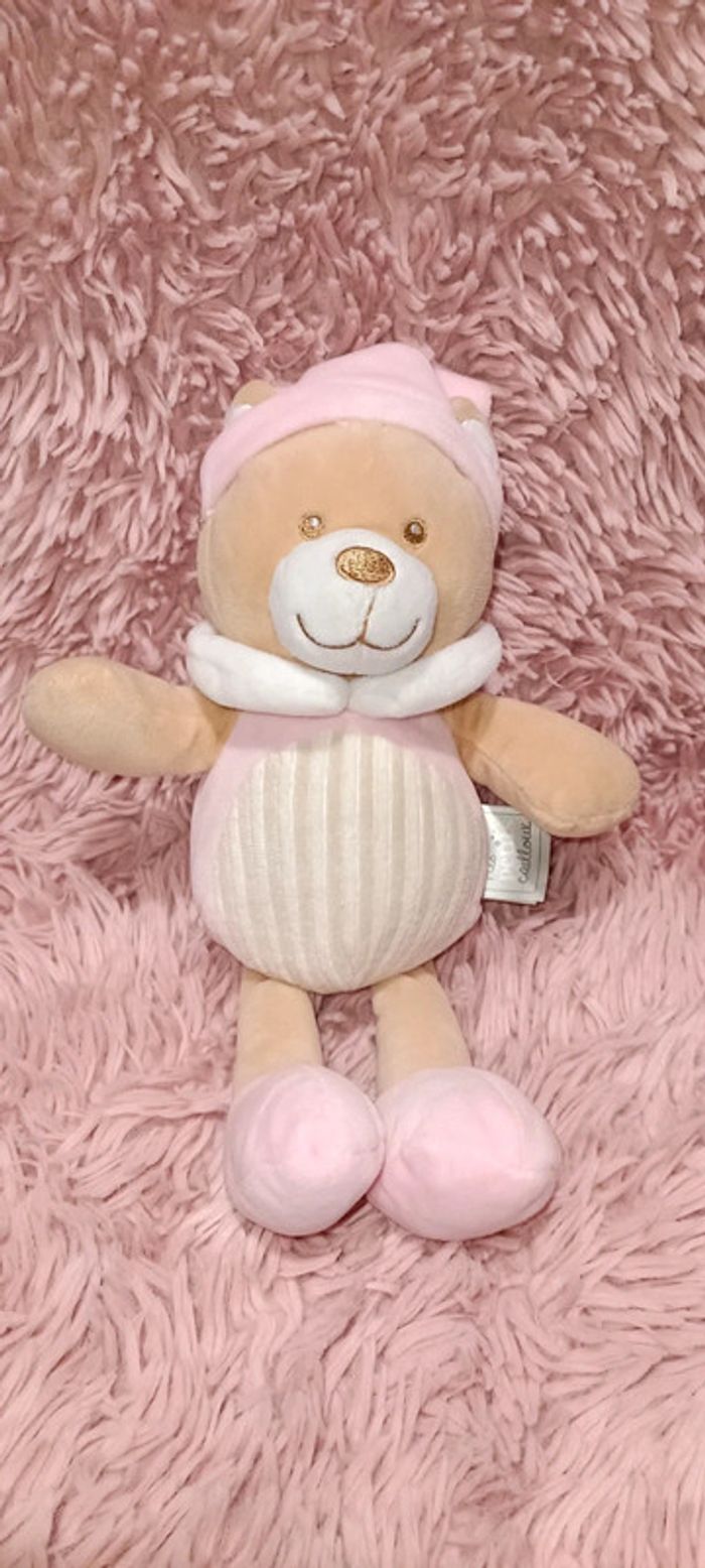 Doudou ours rose beige Mes petits cailloux