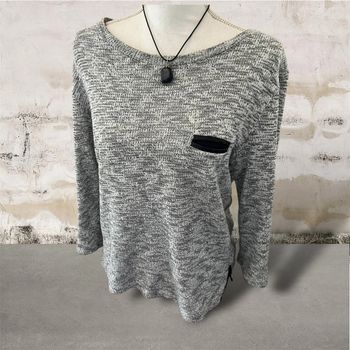 Pull chiné marine et blanc coupe marinière tunique 42/44