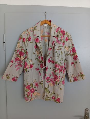 Blazer beige à fleurs fuchsia t46/48
