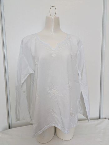 Blouse d'été brodée blanche en coton - Blanc du Nil - taille 4 (44/46)