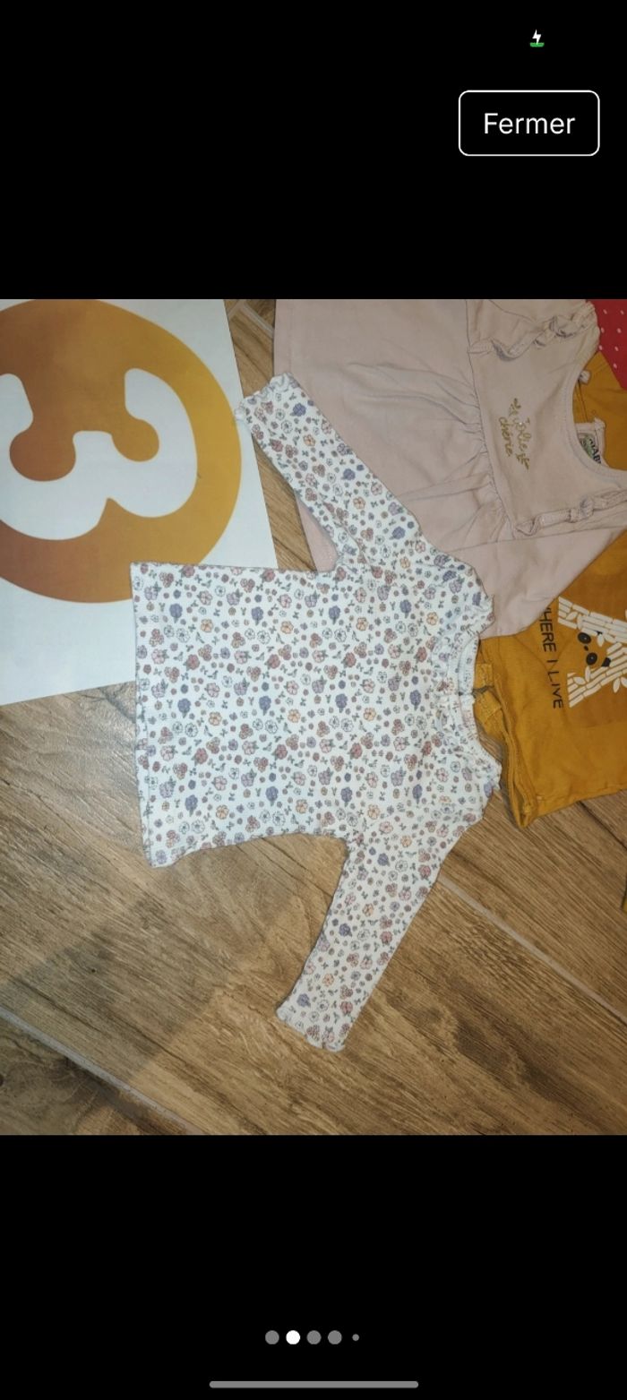 Lot 4 t-shirts manches longues chérie pailleté fleurs panda - photo numéro 2