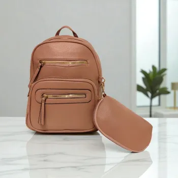 Mini sac à dos élégant avec pochette assortie – Rose poudré neuf