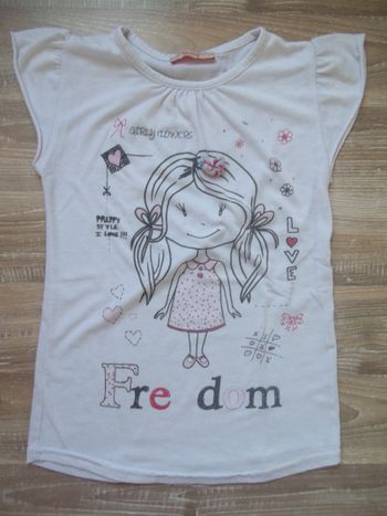 T-shirt blanc viscose "Freedom" Shiny 8 ans (TS1)