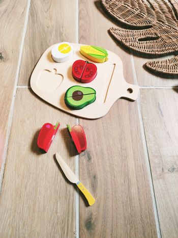 🫑Jeu d'imitation - Dinette Planche Légumes en Bois – Puzzle & Découpe - 