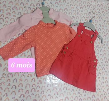Lot robe Salopette + 2 tee-shirt 6 mois neuf