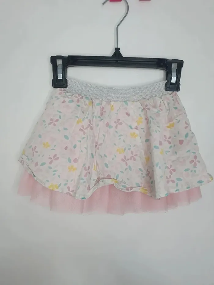 Jupe blanche fleurs rose tulle taille 2 à 3 ans - photo numéro 2