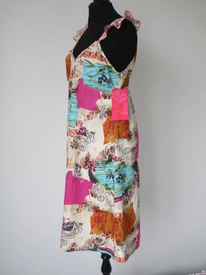 Robe beige imprimé fuchsia/turquoise/camel Jac Jac 38 NEUVE - photo numéro 5