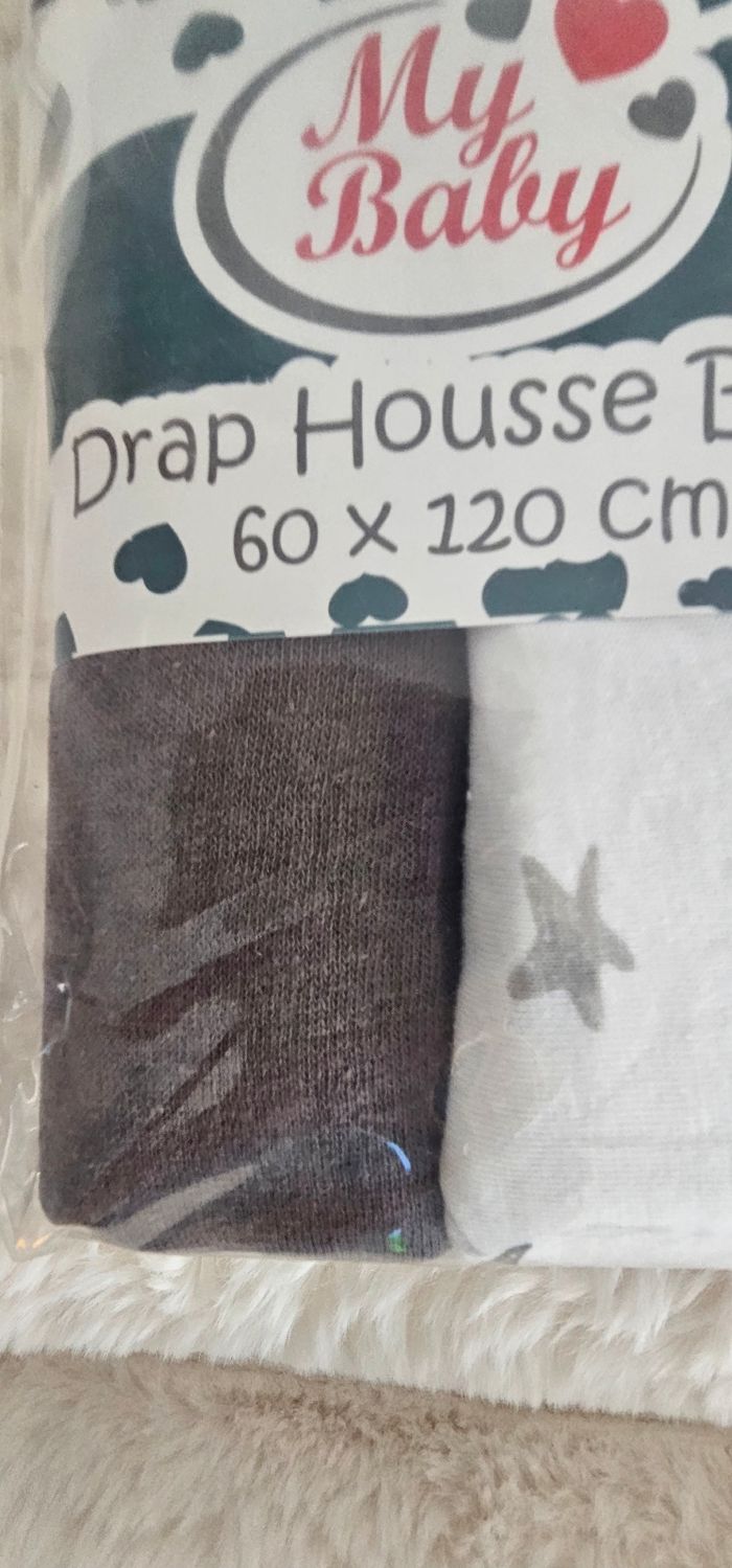Lot de 2 draps housses pour lit bebe 100%coton 60×120cm Neuf. - photo numéro 3
