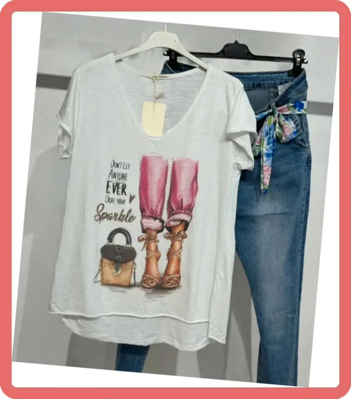 T-Shirt Strass Talons - Taille Unique - Neuf - Rose