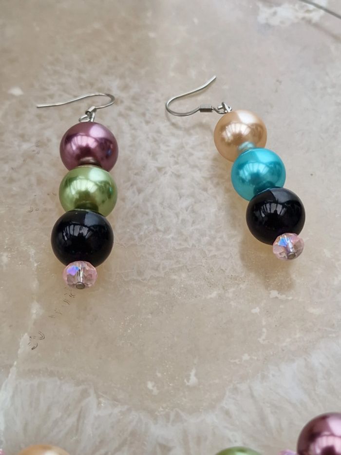 Parure Bijoux Acier Grosses Perles Multicolore - photo numéro 12