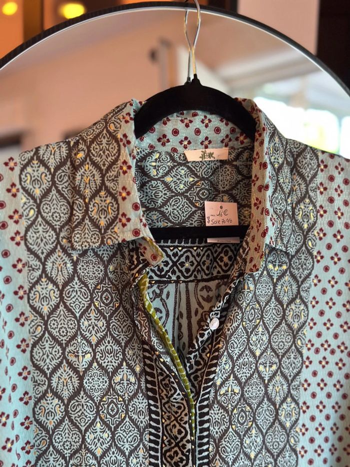 Chemise Crème Bohème imprimée colorée en soie – taille U 36 au 42 - photo numéro 4