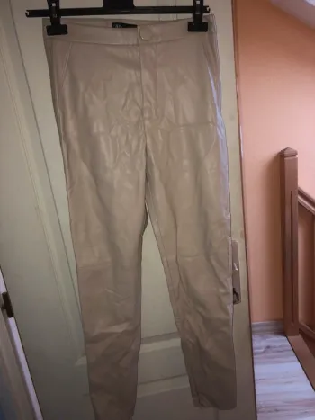 pantalon simili cuir zara beige crème