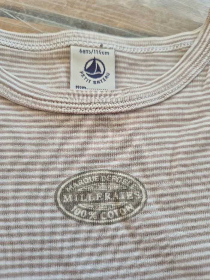 Petit bateau maillot de corps milleraies beige et blanc taille 6 ans - photo numéro 2