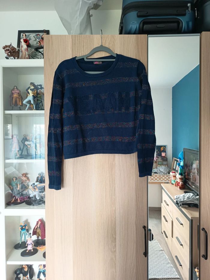 Pull bleu marine "yeah" Kiabi - Taille 18 ans = S 36