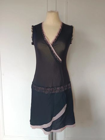 🌸robe transparente dentelle sequin noir rose femme sexy raffiné vintage authentique taille unique