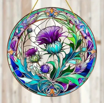Décoration de fenêtre ou attrape soleil en Plexiglas avec des chardons