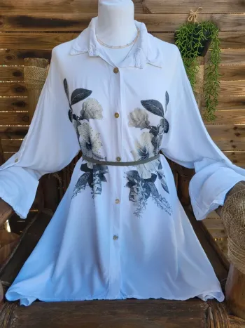 Chemise tunique asymétrique fleuri blanc gris influx taille 46