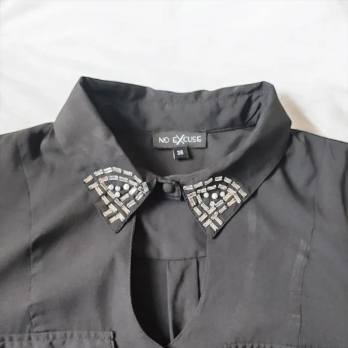 Chemise fluide noire col strass - photo numéro 3