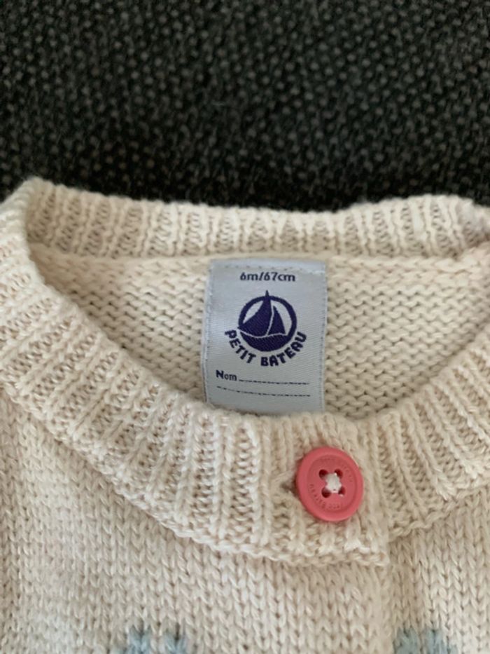 Cardigan petit bateau, laine et coton, 6 mois, comme neuf - photo numéro 4