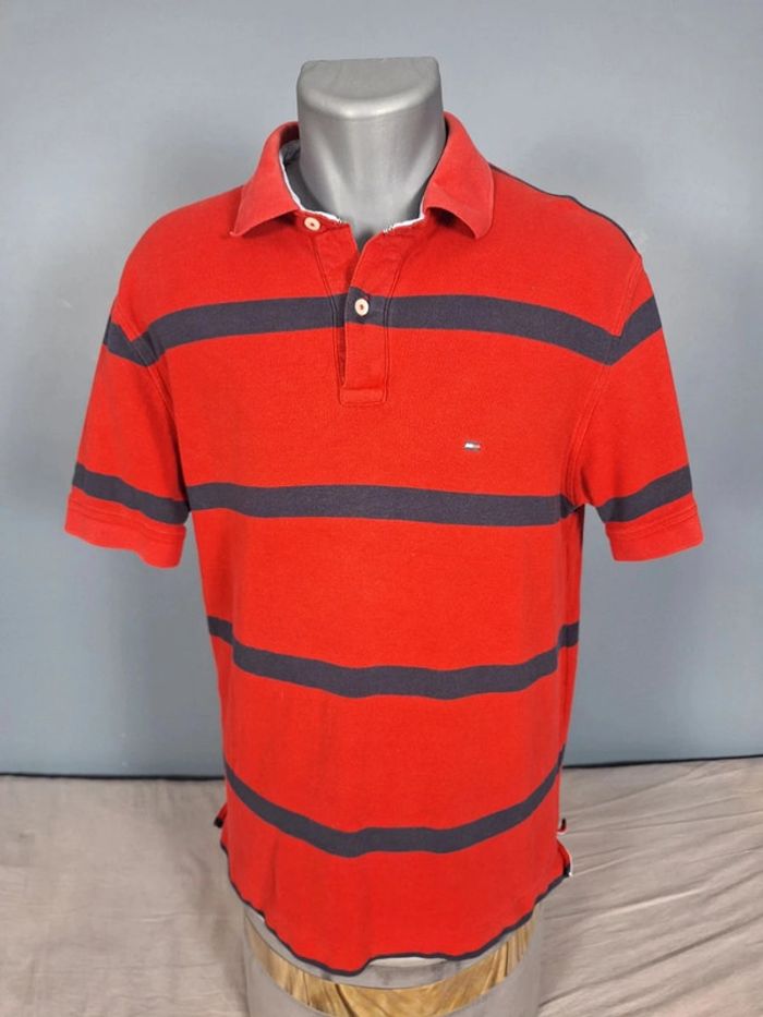 Polo tommy hilfiger noir et rouge vintage - taille L - 100% coton - brodé (546)