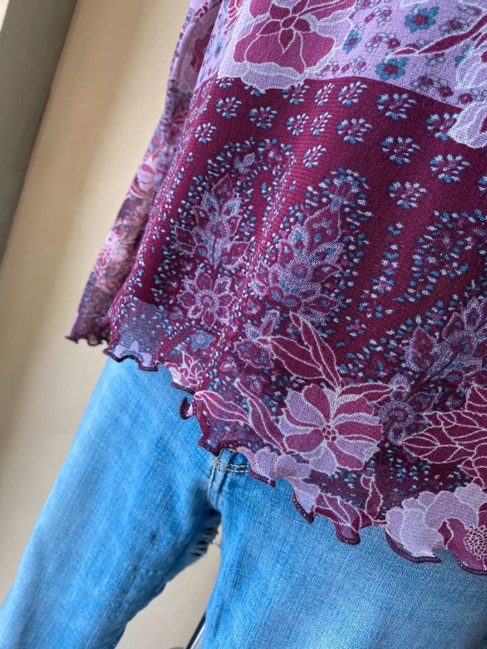 Top mesh à motifs bordeaux manches longues vintage L - photo numéro 5