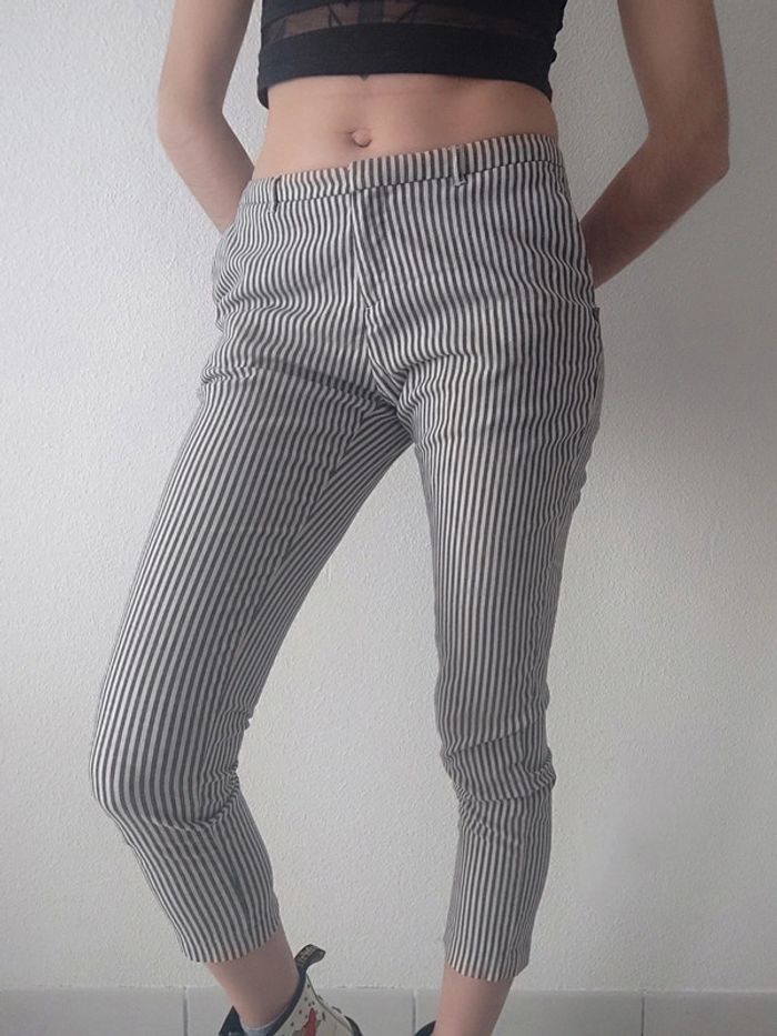 Pantalon carotte rayé blanc gris / Scotch & Soda - 36/S à 38/M - photo numéro 5