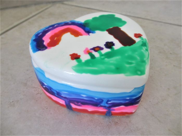 Lot boîte coeur + cadre en porcelaine peints à la main - photo numéro 2