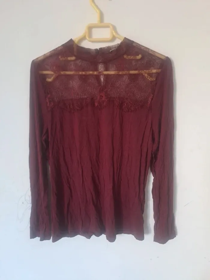Blouse Bordeaux à dentelle Pimkie Taille L