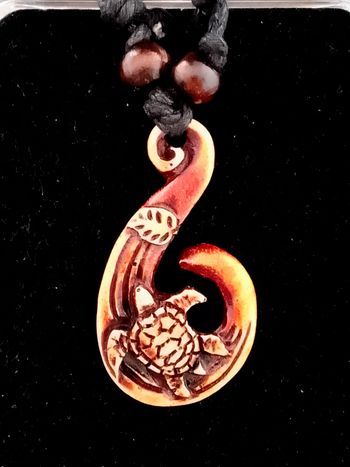 Collier corde réglable, pendentif hameçon, tortue