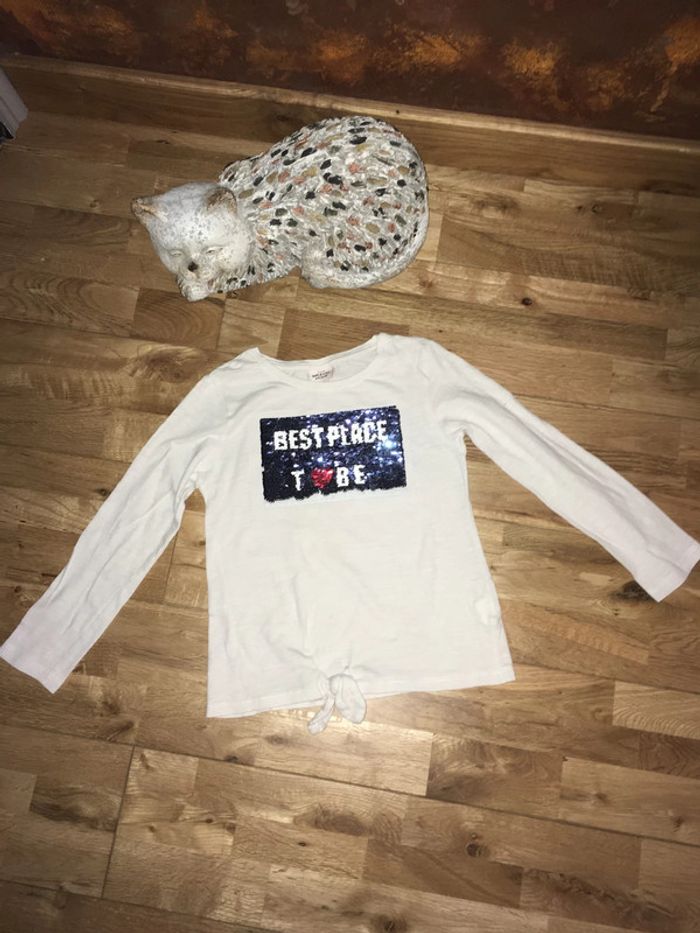 T shirt blanc paillettes réversibles116cm/6 ans - photo numéro 3