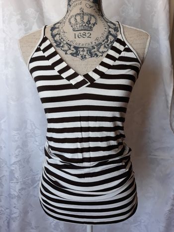 Faby27800 Top femme "Camaieu, rayures marron et blanc T 2