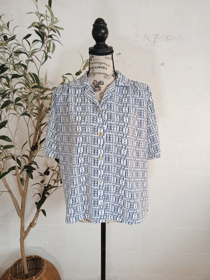 Chemisier vintage blanc et marine – Taille L - Très bon état