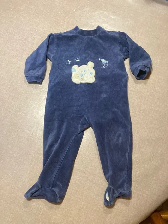 Pyjama combinaison bébé velours bleu marine – King Bear – 12 mois (80 cm)
