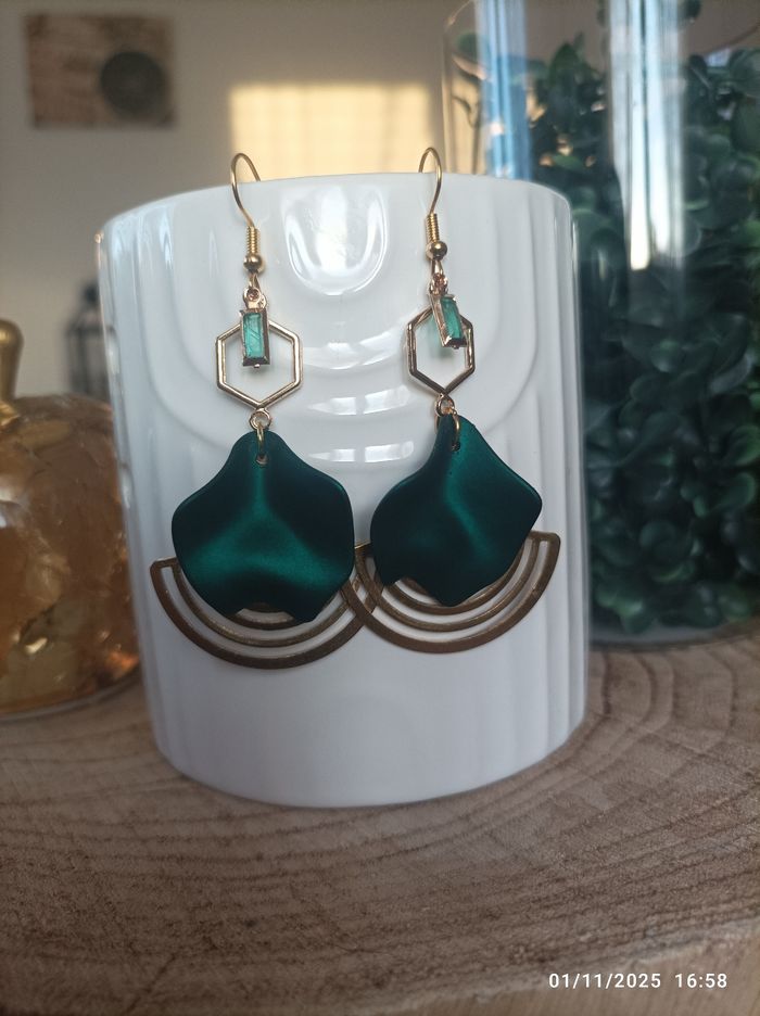 🌺 Boucles d'oreilles doré & verte