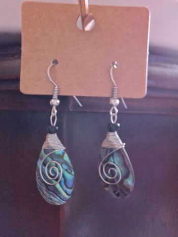 Magnifiques Boucles d'Oreilles Gouttes Nacre d'Ormeau & Fil Argenté - Artisanales