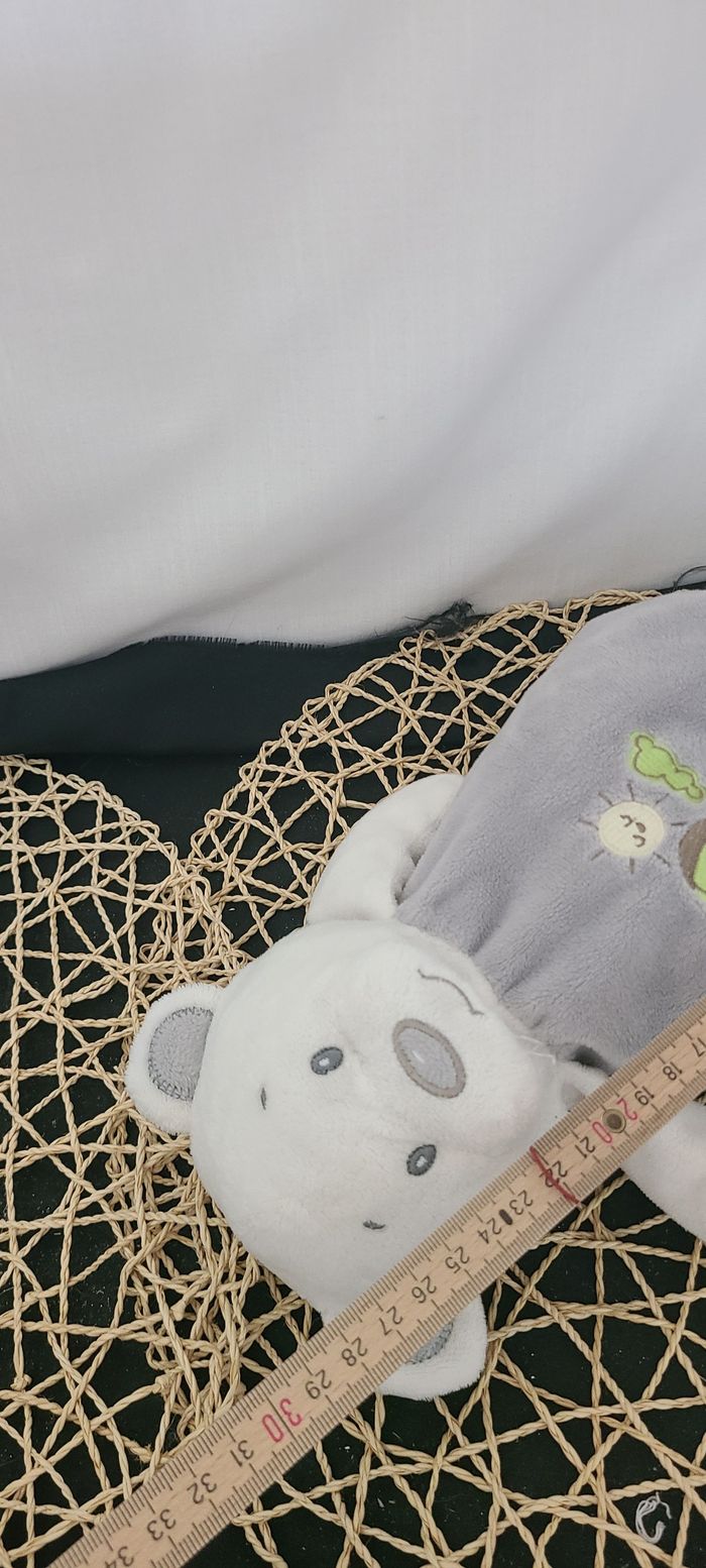 ARTESAVI Doudou peluche ours gris mauve 30 cm Grelot Montgolfiere soleil nuage - photo numéro 3