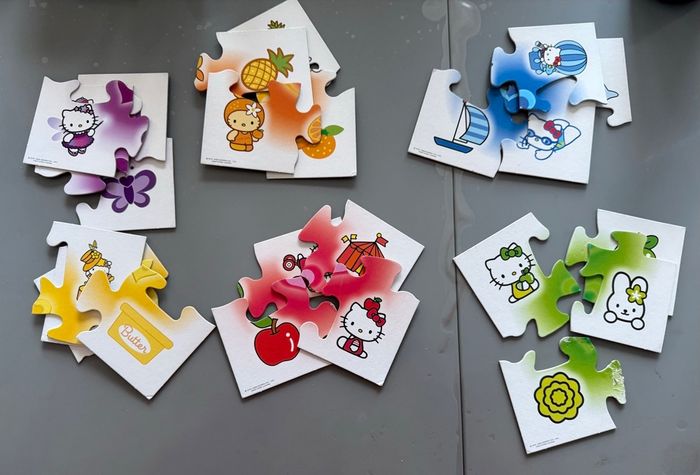 Jeu de Domino-Mémo 'Qui donne quoi ?' en bois de Sapin Malin et 6 puzzles Hello kitty - photo numéro 5