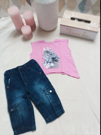 Ensemble tee-shirt et pantalon jean Prends ton pouce fille 12 mois