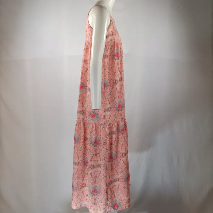 Robe longue IKKS tie and dye rose et bleue, coupe fluide, fines bretelles, taille S A1207 - photo numéro 5